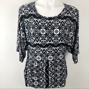 Peter Nygard Black White Square Sleeve Lined Top Size LP